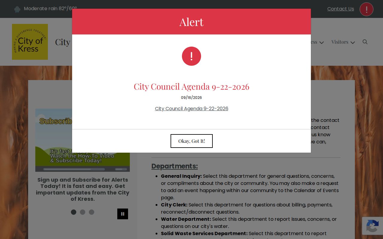 Swisher County Kress warrant records: official city records-request form and department selector