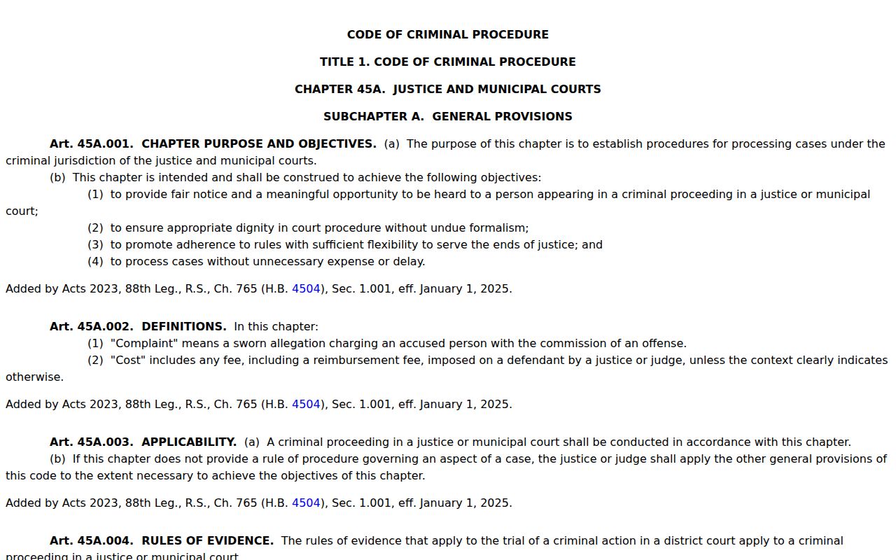 Swisher County bench warrant records: Texas Chapter 45A statutory page