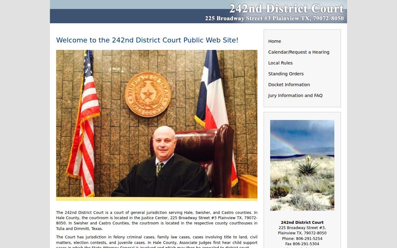 Swisher County arrest warrant records: official 242nd District Court jurisdiction and courtroom page