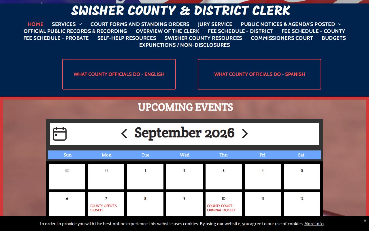 Swisher County warrant records: county and district clerk landing page with court links